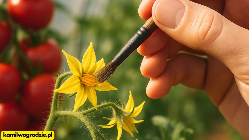Zapylanie pomidorów przy użyciu pędzelka / foto. Kamil w Ogrodzie