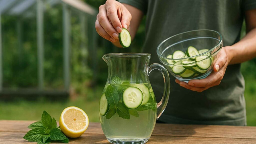 Lemoniada z miętą i ogórkiem to idealne orzeźwienie w gorące dni | fot. Kamil w Ogrodzie