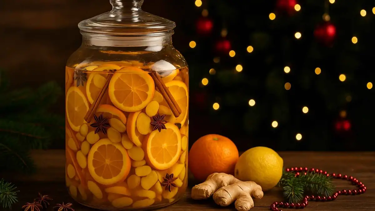 Bożonarodzeniowa nalewka z cytrusów z dodatkiem imbiru – aromatyczny trunek, który rozgrzeje święta Bożonarodzeniowa nalewka z cytrusów z dodatkiem imbiru – aromatyczny trunek, który rozgrzeje święta