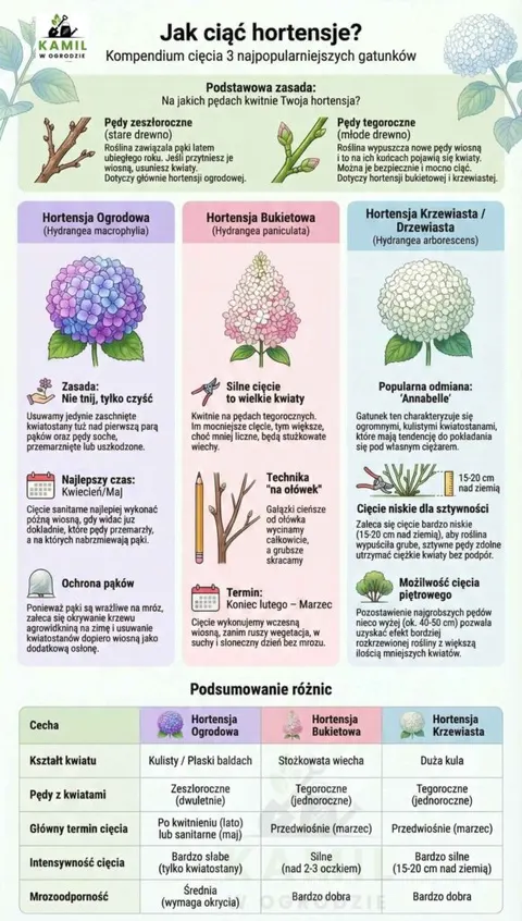 Jak ciąć hortensje infografika