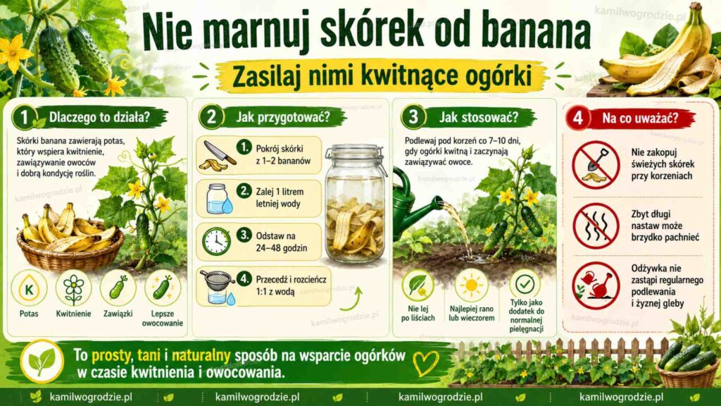 Nie marnuj skórek od banana. Zasilaj nimi kwitnące ogórki. | foto. Kamil w Ogrodzie