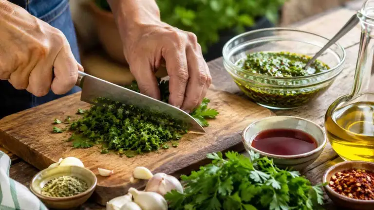 Chimichurri – argentyński sos ziołowy idealny do dań z grilla. Składniki i przepis krok po kroku | Grafika ilustracyjna wygenerowana z użyciem sztucznej inteligencji.