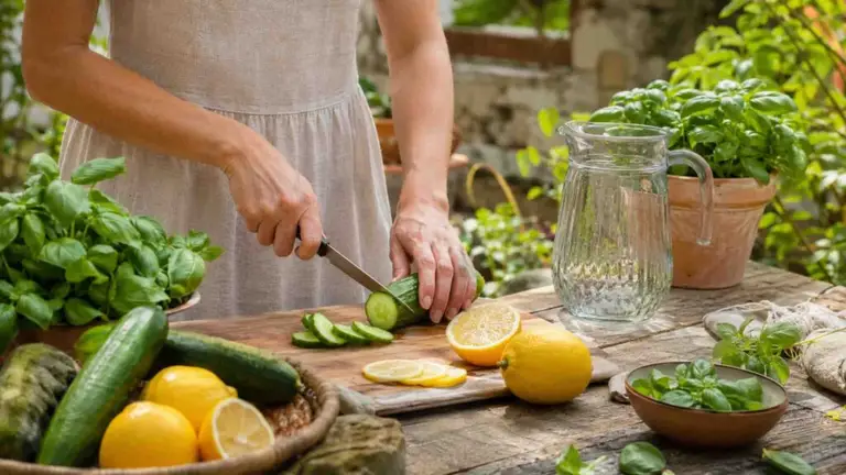 Gazowana lemoniada z ogórkiem i bazylią – przepis krok po kroku | foto. Kamil w Ogrodzie