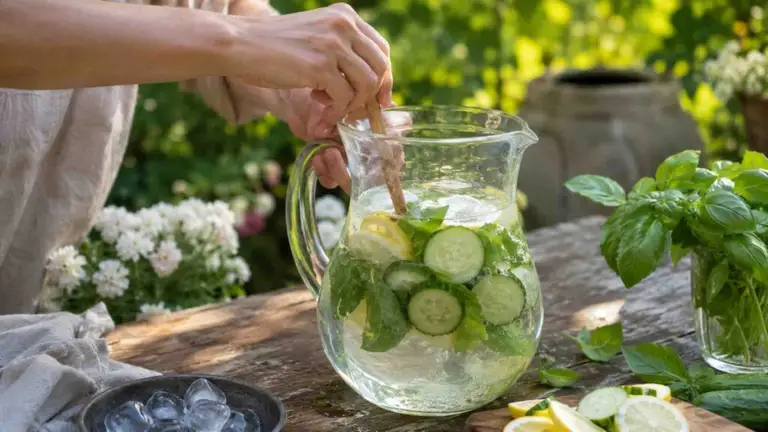 Gazowana lemoniada z ogórkiem i bazylią – przepis krok po kroku | foto. Kamil w Ogrodzie