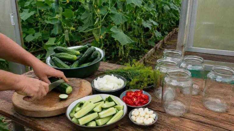 Ogórki z chili, cebulą i czosnkiem na zimę - przepis krok po kroku | foto. Kamil w Ogrodzie