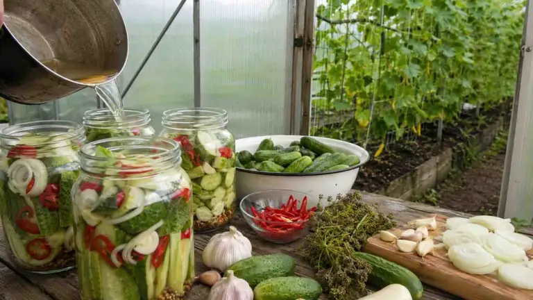 Ogórki z chili, cebulą i czosnkiem na zimę - przepis krok po kroku | foto. Kamil w Ogrodzie