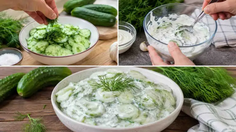 Przepis na świeżą mizerię z własnych warzyw i ziół krok po kroku | Grafika ilustracyjna wygenerowana z użyciem sztucznej inteligencji.