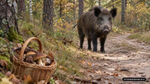 Spotkanie z dzikiem podczas grzybobrania. Jak się zachować i czego absolutnie nie robić? | foto. AI