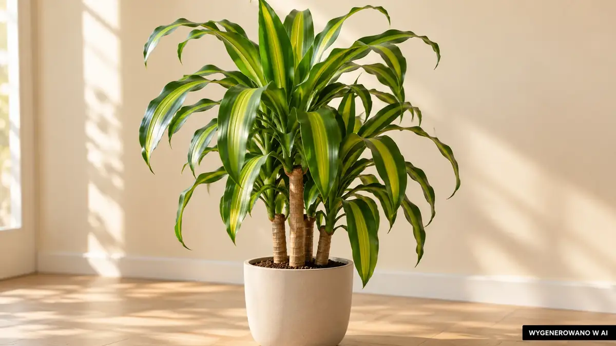 Dracena wonna. Ilustracja wygenerowana w AI. Dracena wonna (Dracaena fragrans) - pielęgnacja, podlewanie, nawożenie i choroby