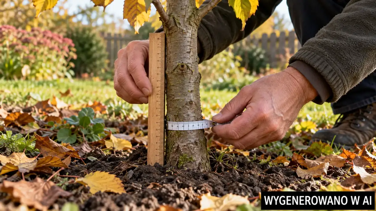 Pomiar obwodu nisko nad ziemią służy innemu celowi niż pomiar na wysokości 130 cm. Ilustracja wygenerowana w AI. Pomiar obwodu nisko nad ziemią służy innemu celowi niż pomiar na wysokości 130 cm.
