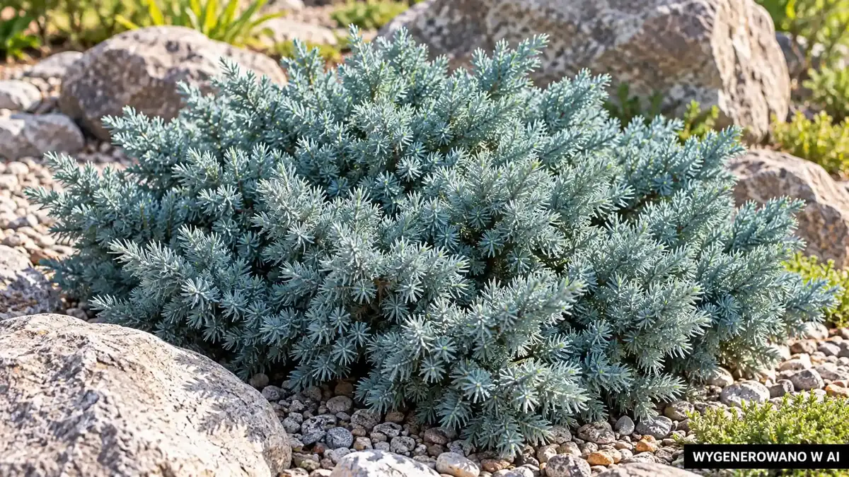 Jałowiec łuskowaty. Ilustracja wygenerowana w AI. Jałowiec łuskowaty (Juniperus squamata) - odmiany, sadzenie, pielęgnacja i nawożenie