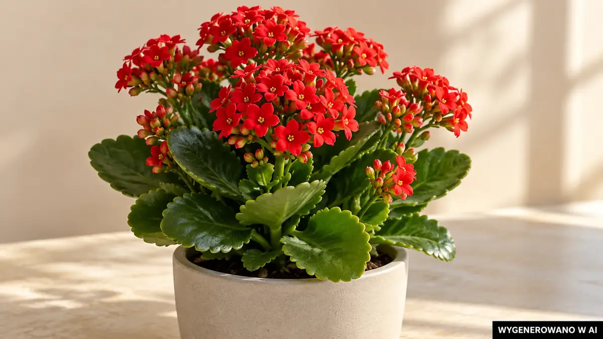 Kalanchoe Blossfelda. Ilustracja wygenerowana w AI. Kalanchoe Blossfelda (Kalanchoe blossfeldiana) - pielęgnacja, podlewanie i ponowne kwitnienie
