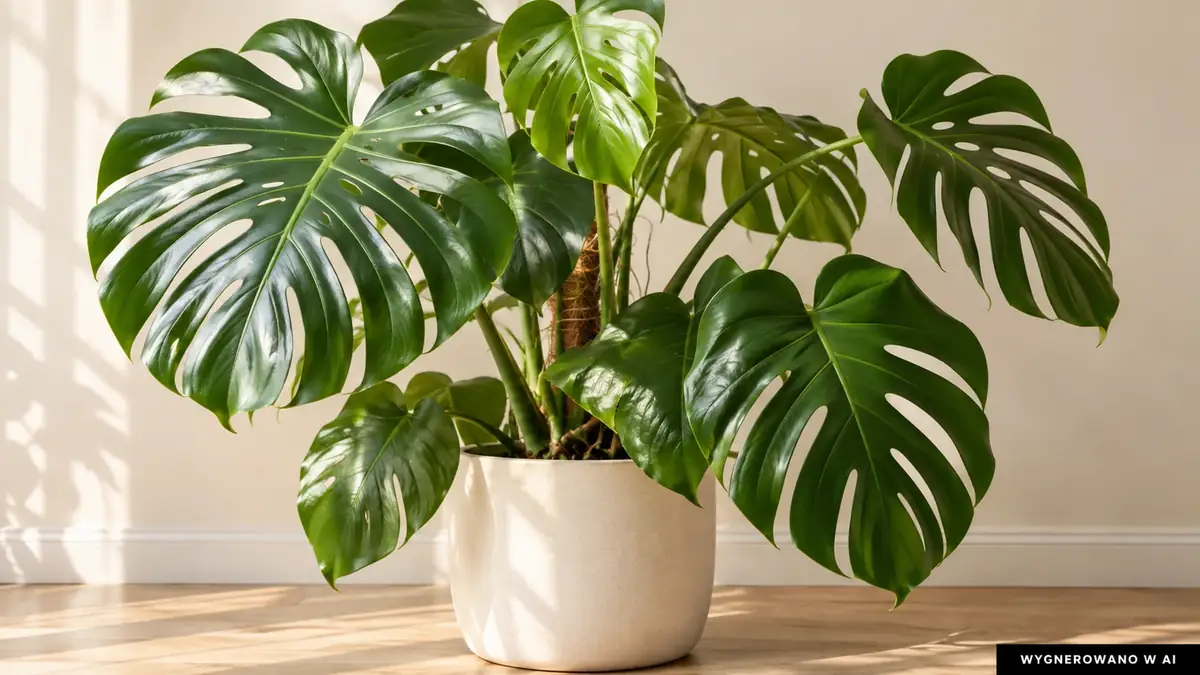 Monstera dziurawa. Ilustracja wygenerowana w AI. Monstera dziurawa (Monstera deliciosa) - pielęgnacja, podlewanie i nawożenie