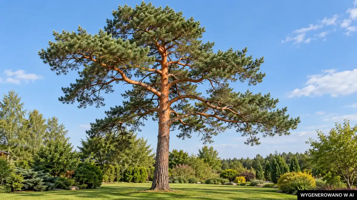 Sosna zwyczajna. Ilustracja wygenerowana w AI. Sosna zwyczajna (Pinus sylvestris) - sadzenie, uprawa, nawożenie i pielęgnacja