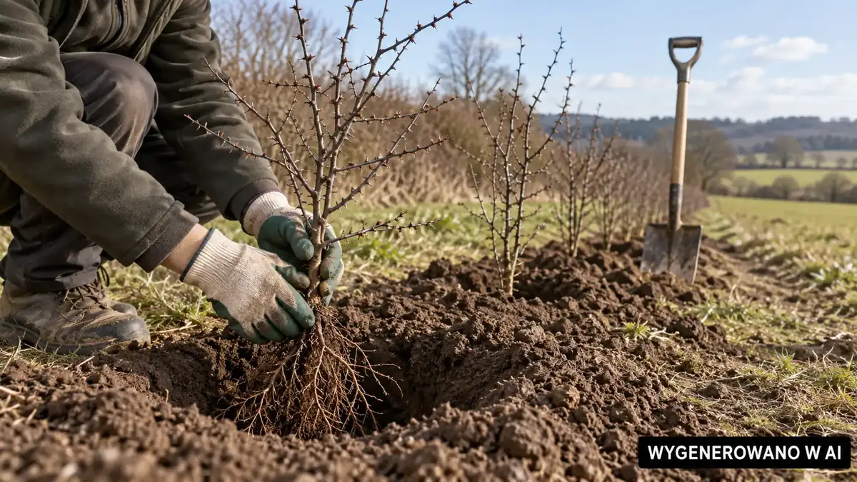 Sadzonka tarniny w przygotowanym pasie ziemi z wyznaczonym obrzeżem