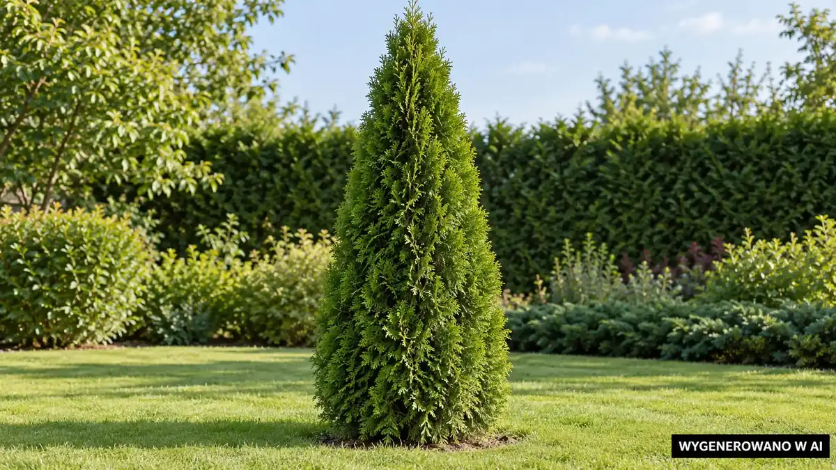 Żywotnik zachodni. Ilustracja wygenerowana w AI. Żywotnik zachodni (Thuja occidentalis) - sadzenie, pielęgnacja, cięcie i nawożenie tui